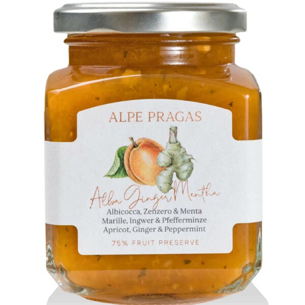 Abrikozen Jam met Gember en Pepermunt 75% Fruit - 335 gram - Alpe Pragas